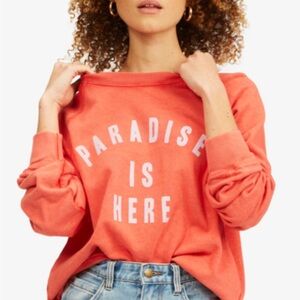 Billabong Coral Keep Tryin Sweatshirt with 'Paradise Is Here' Print Sz Small
